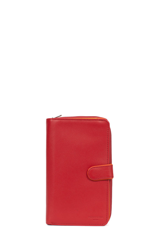 Compagnon de voyage - 1 volet - Cuir - Rouge/multicolore