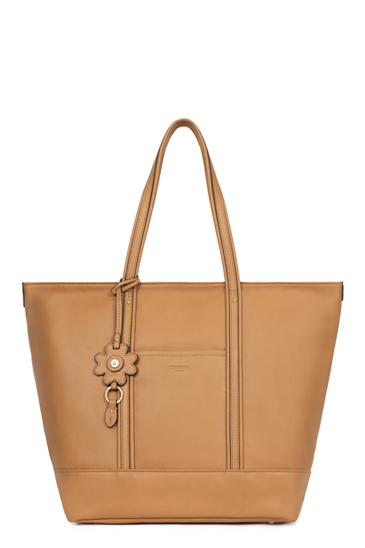 Sac cabas porté épaule - A4 - Cuir de vachette - Havane