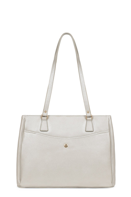 2-strapped shoulder bag - A4 - Leather - Argent