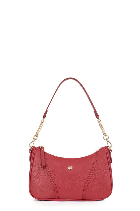Sac porté épaule 1 anse - Cuir - Rouge-foncé