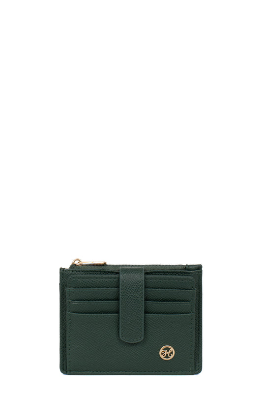 Porte-cartes - 1 volet - Cuir - Vert-foncé