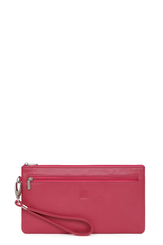 Wristlet pouch - Leather - Fuchsia