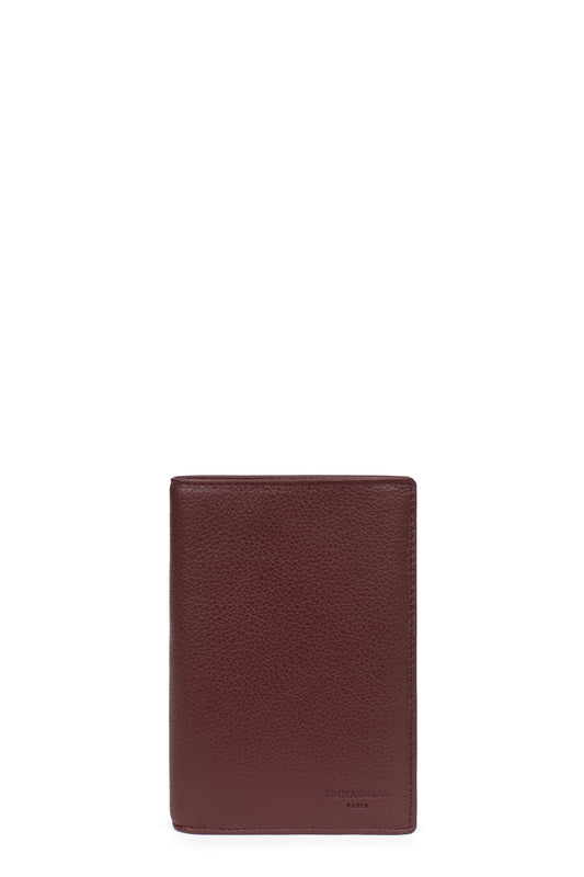 Portefeuille européen - 2 volets - Cuir - Prune