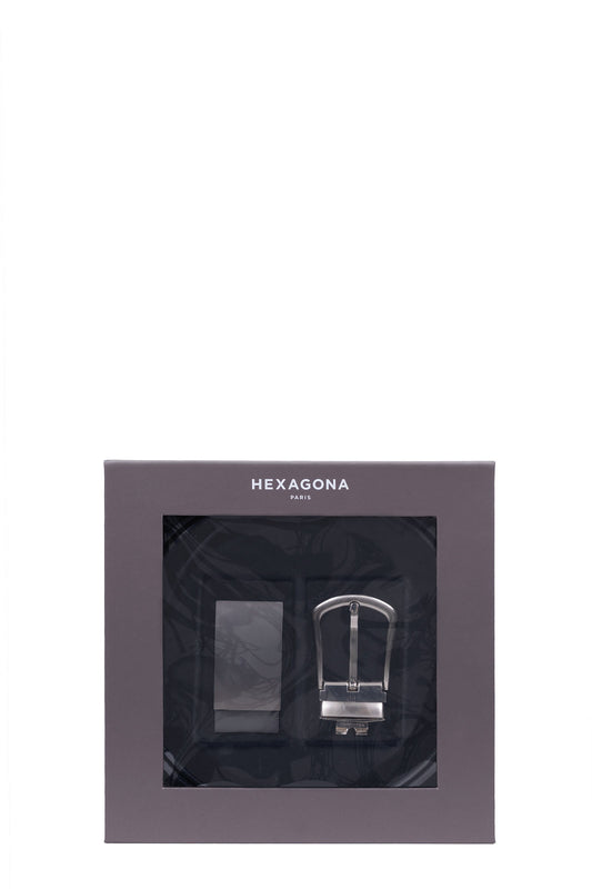 Coffret ceinture deux boucles en cuir - Noir