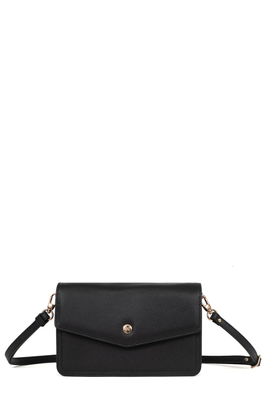 Sac porté travers avec portefeuille - Stop RFID - Cuir de vachette - Noir