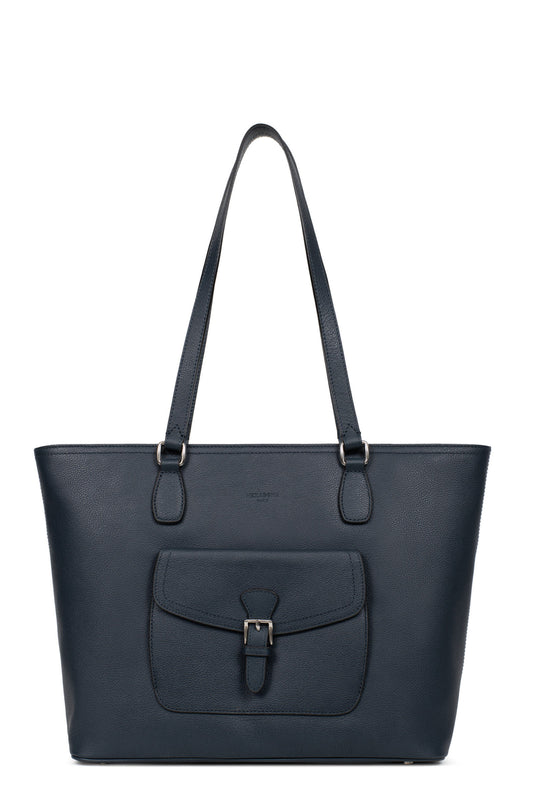 Sac cabas porté épaule - A4 - Cuir - Bleu-pétrole
