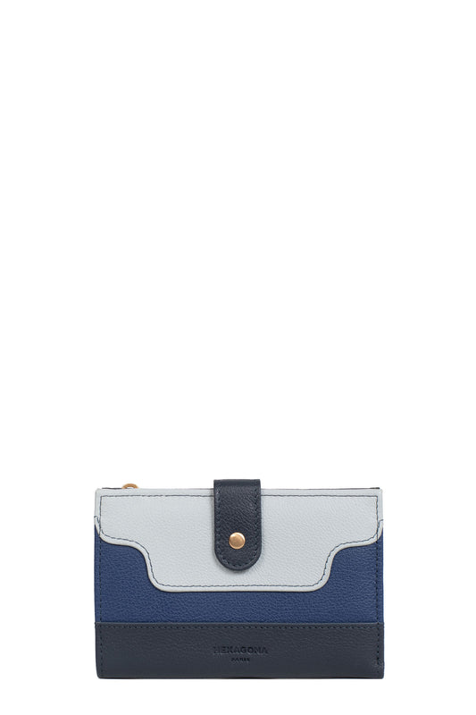 Wallet - 2 flaps - RFID Stop - Leather - Bleu/multicolore